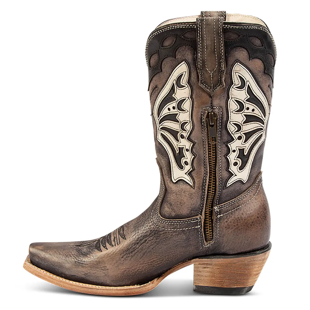 Faux-Leather Distressed Zip-Up Snip-Toe Mid-Calf Boots
