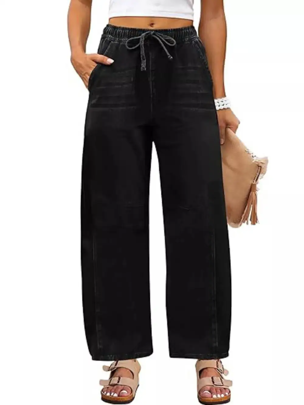 Classic Elastic Waist Wide Leg Jeans