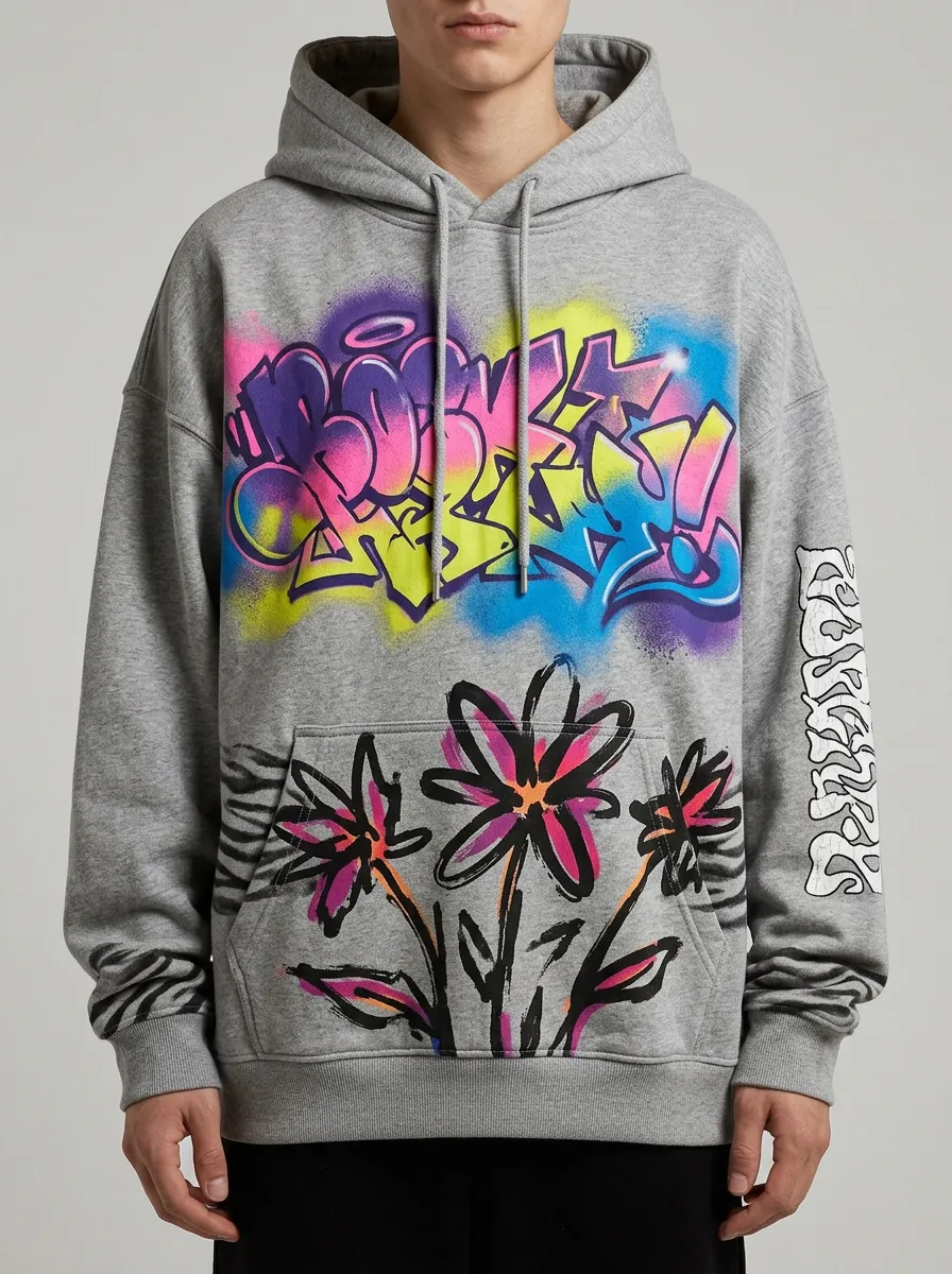 Unisex Graffiti Floral Graphic Hoodie