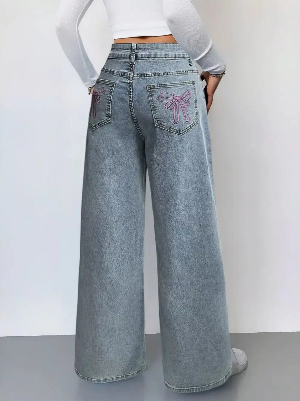 Wide Leg High Waist Loose Stretchy Denim Pants Baggy Jeans For Women