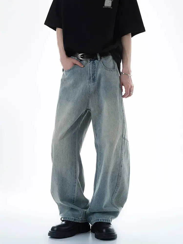 Barrel-Leg Washed Jeans