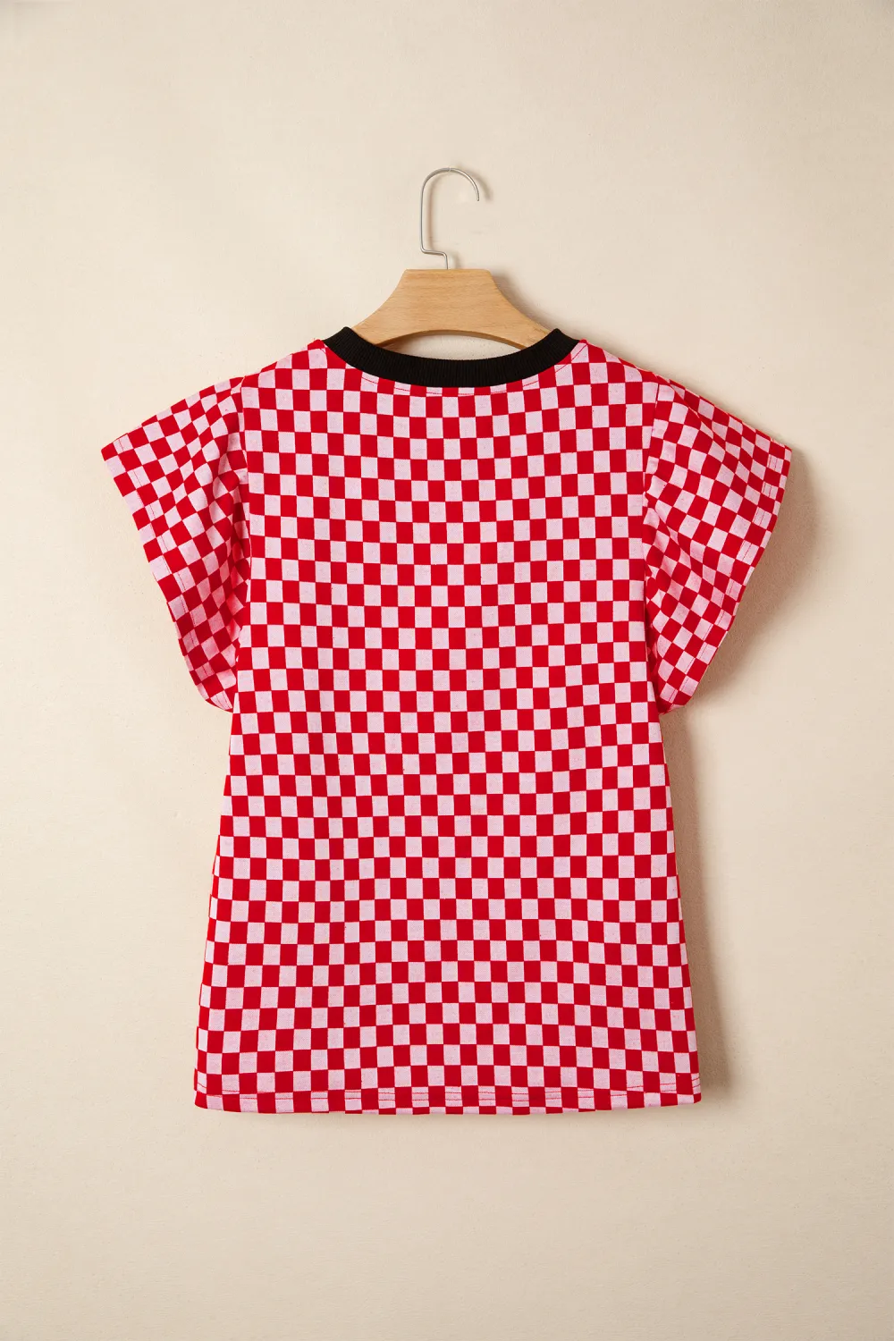 Red Checkered Print Ruffle Short Sleeve Top