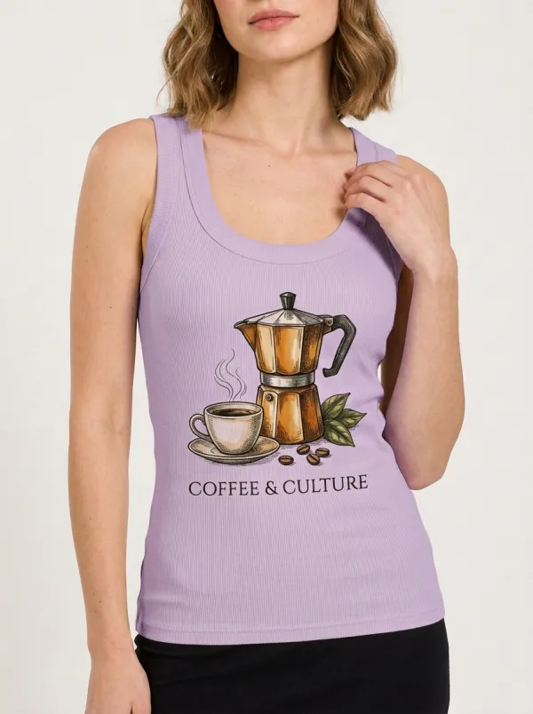 Women's Coffee Lover Moka Pot Coffee & Culture Printed Tank Top