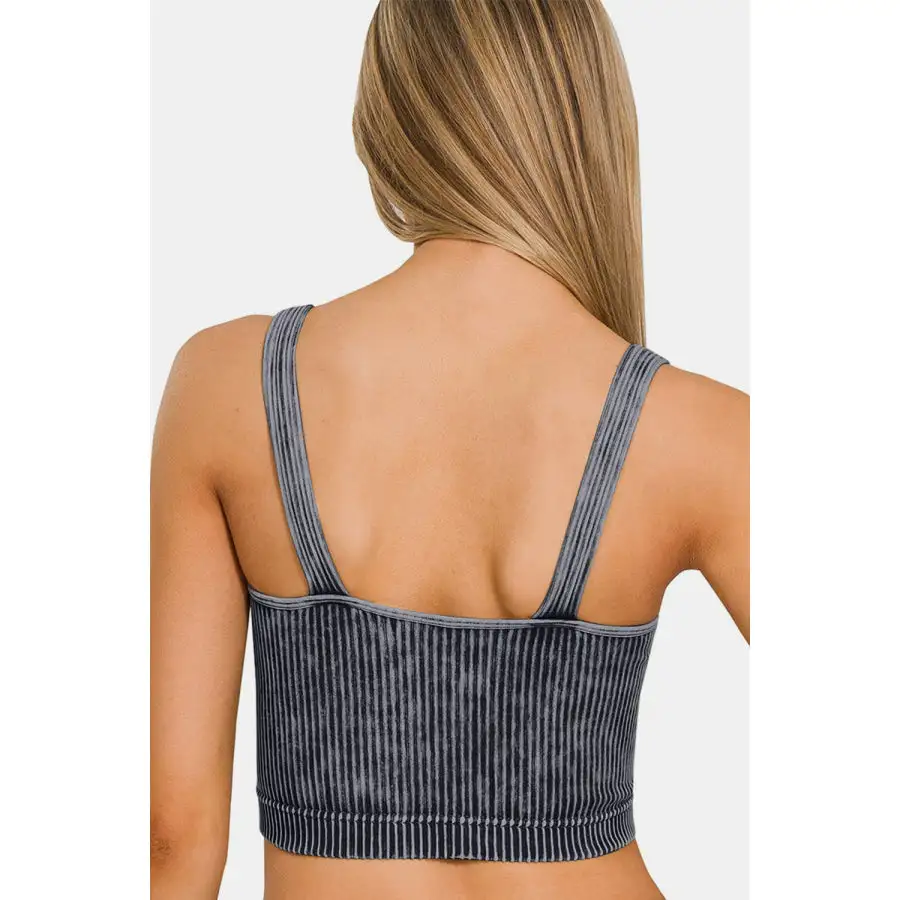 Washed Ribbed Cropped V Neck Tank