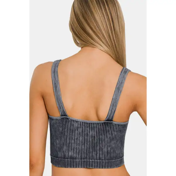 Washed Ribbed Cropped V Neck Tank