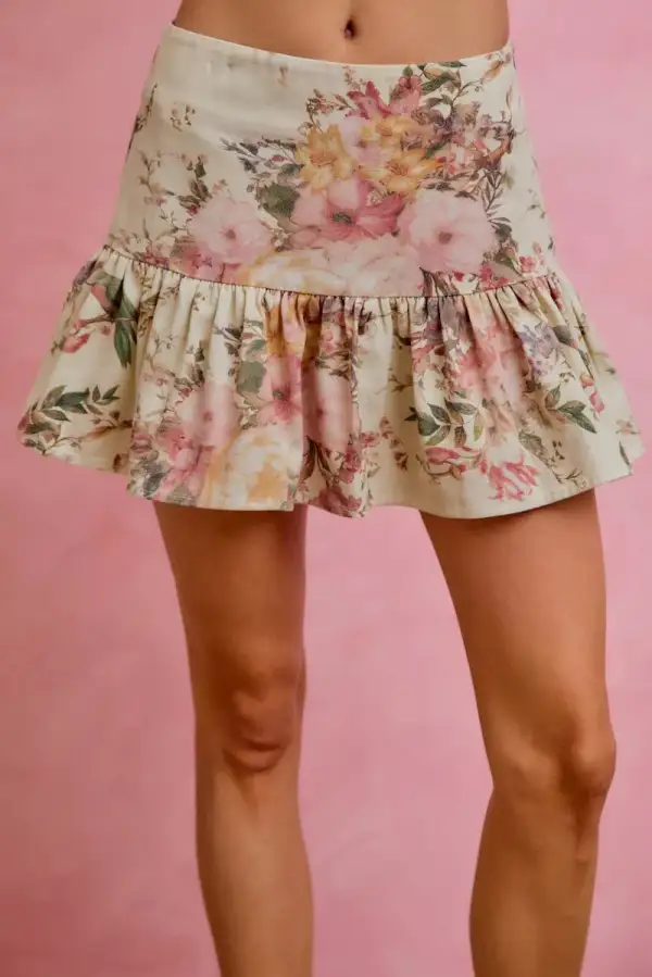 Floral Print Fit Flare Skirt