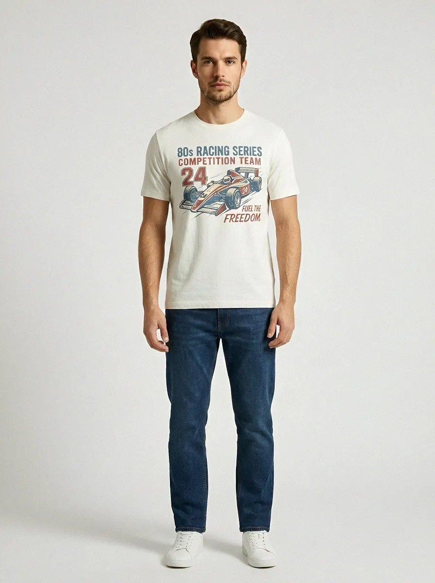 Men's 80s Racing Series Formula Car Printed T-shirt