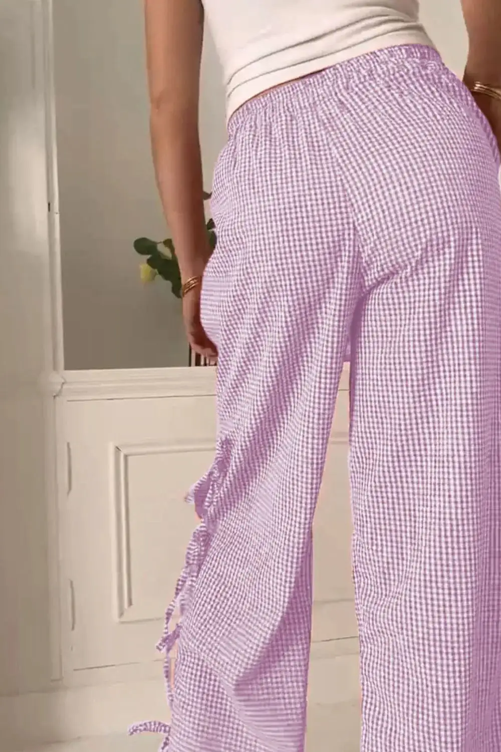 Tie Waist Pocketed Side Tie Slit Detail Pants