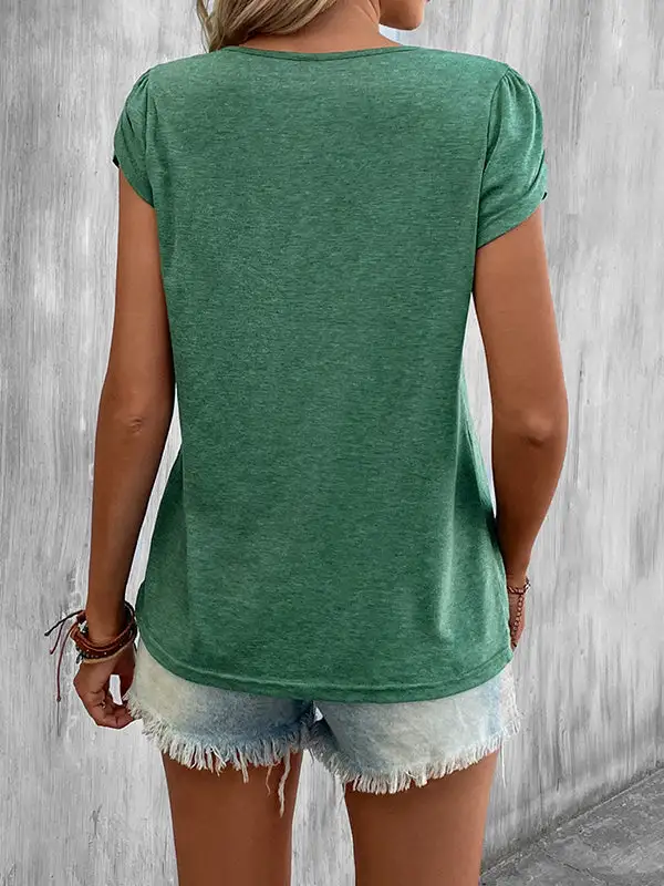 Relaxed Short Sleeve V-Neck Polyester T-Shirt
