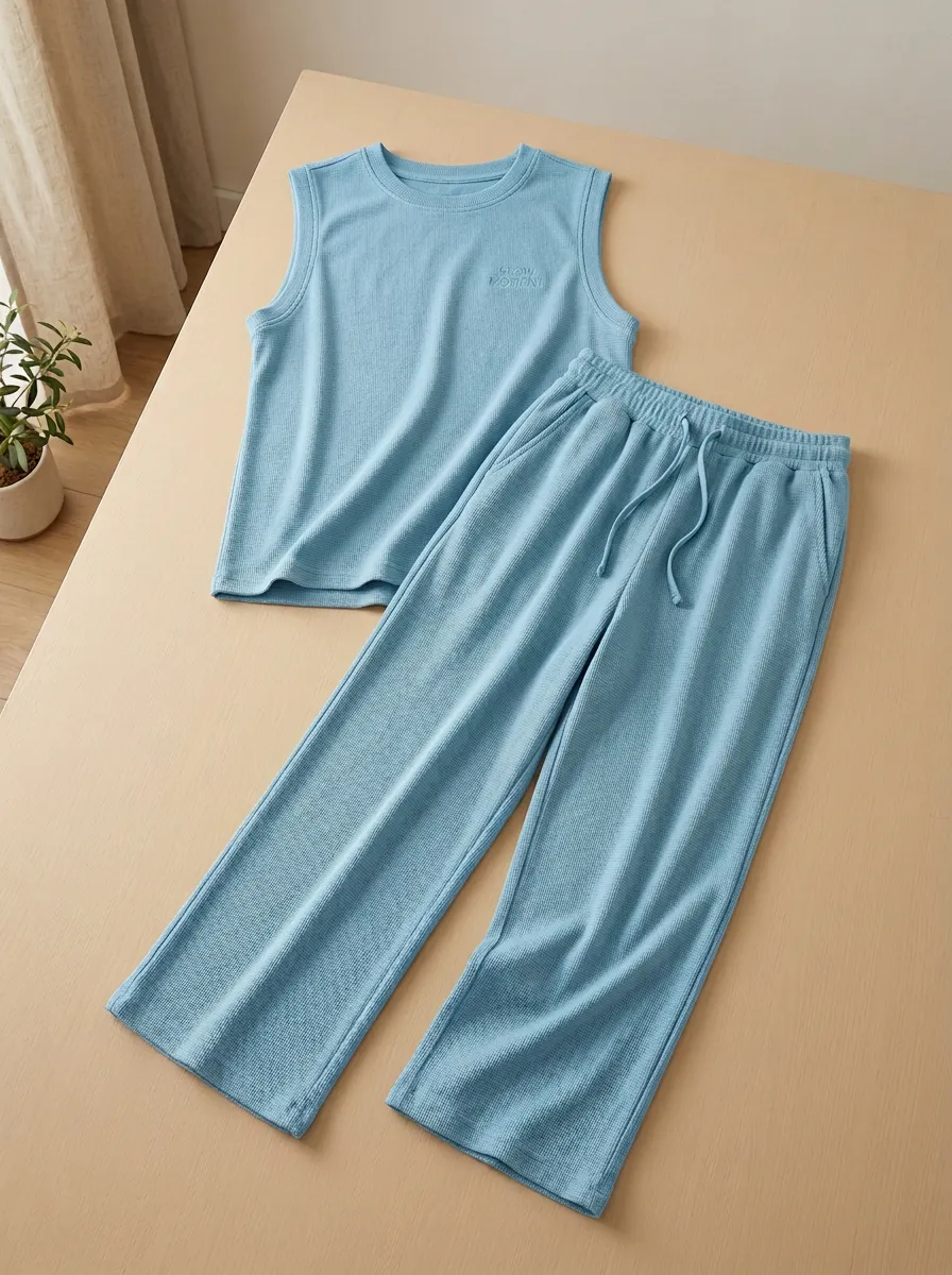 Slow Moment Waffle Knit Lounge Set