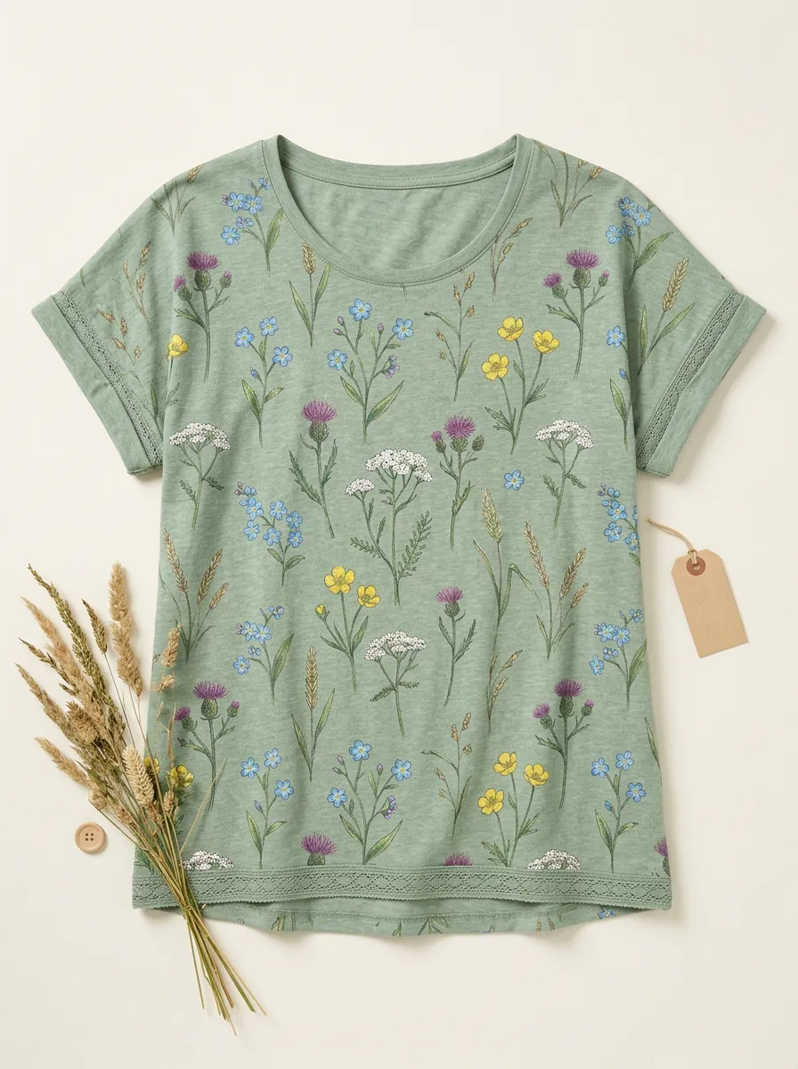Women's Floral Print Crew Neck T-Shirt