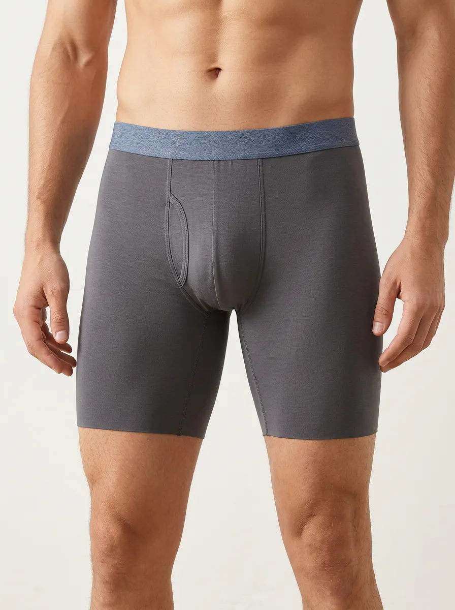 Men's Solid Grey Contrast Waistband Boxer Briefs