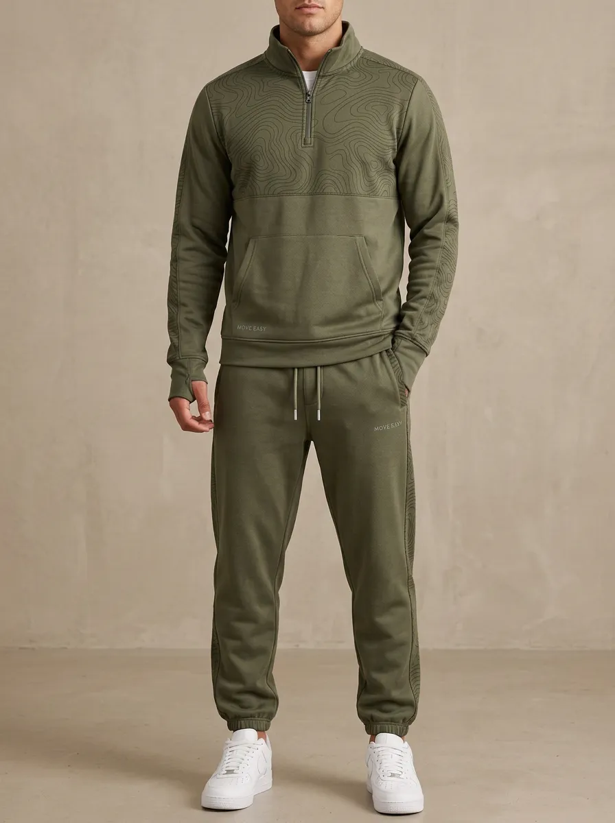 Men's Contemporary Outdoor Hiking Topographic Print Jogger Set