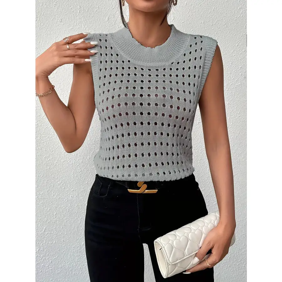 Hollow Out Round Neck Knit Tank
