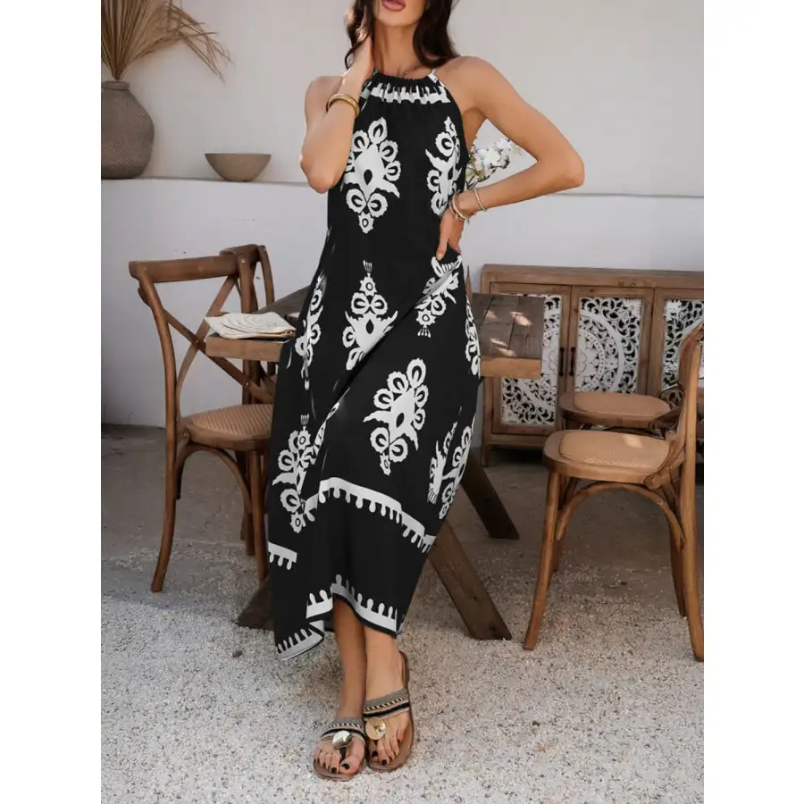 Grecian Neck Printed Maxi Dress
