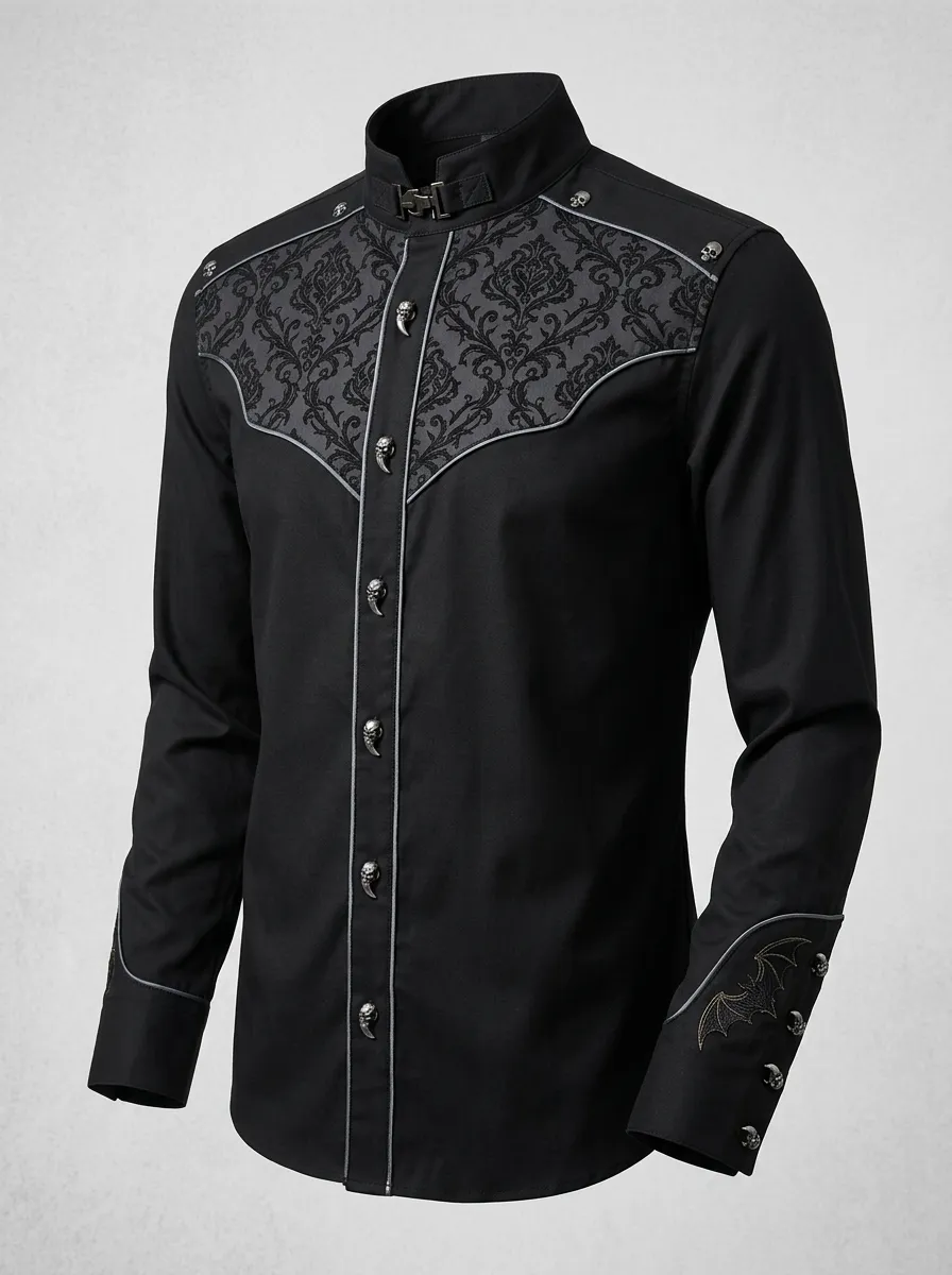 Arcane Skull Damask Victorian Silhouette Men's Gothic Shirt