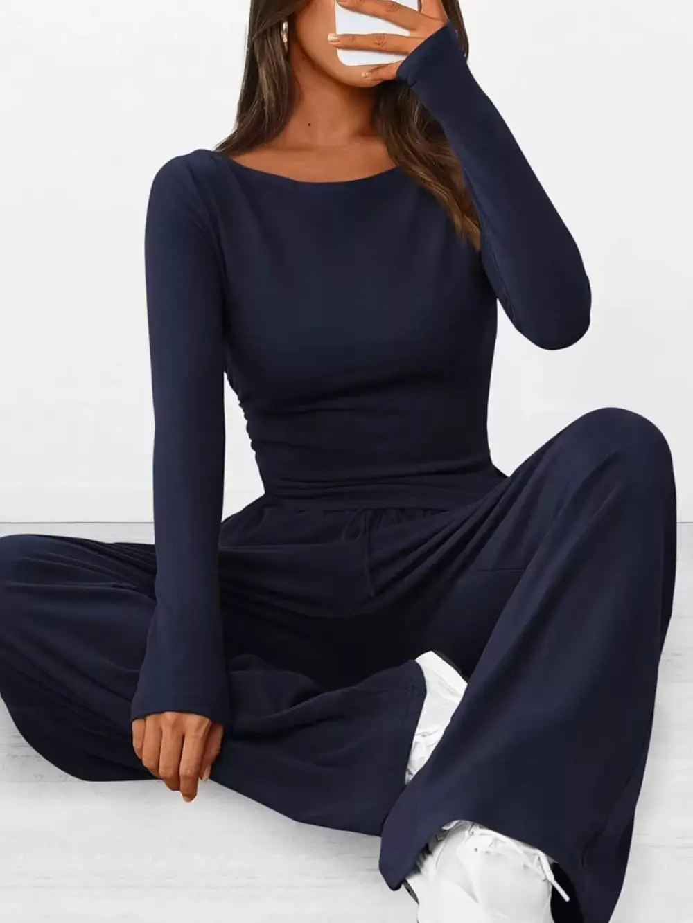 Relaxed Long Sleeve Top and Wide Leg Pants Set