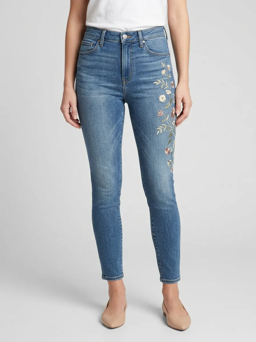 Women's Floral Nature Embroidered Printed Slim Jeans