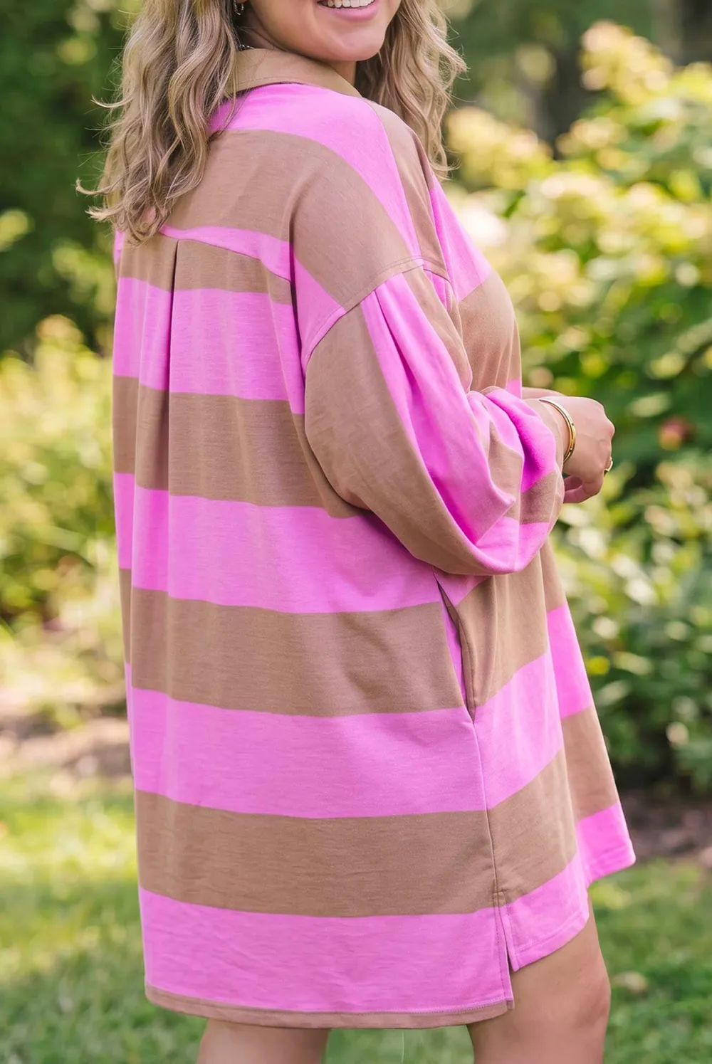 Women's Striped Colorblock V Neck Long Sleeve Mini Dress