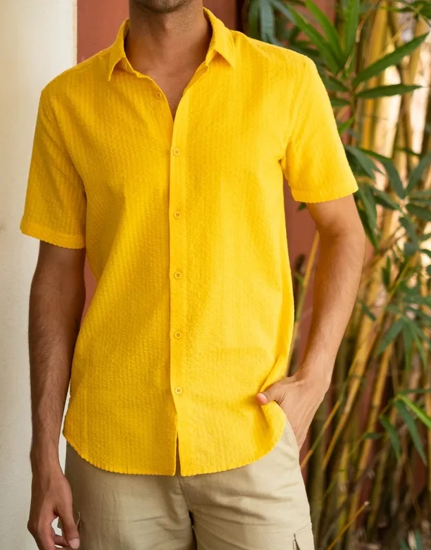 Yellow Short Sleeve Seersucker Shirt