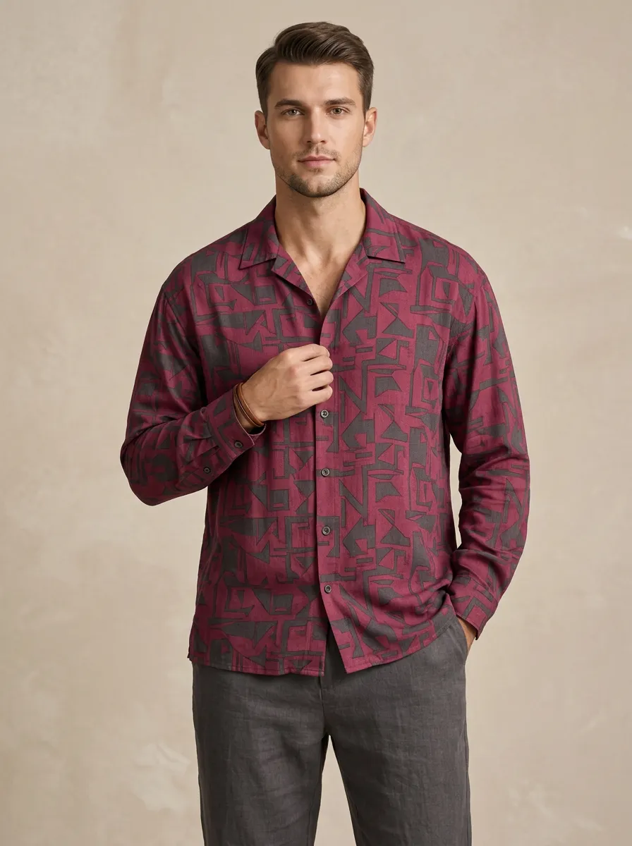 Men's Refined Geometric Printed Long Sleeve Shirt