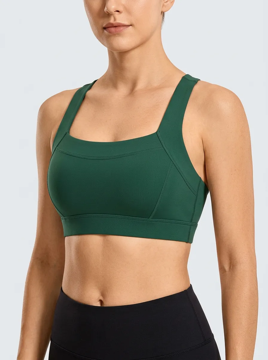 Women's Square Neck Wide Strap Panel Detail Sports Bra
