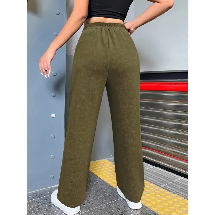 Distressed Elastic Waist Straight Leg Pants