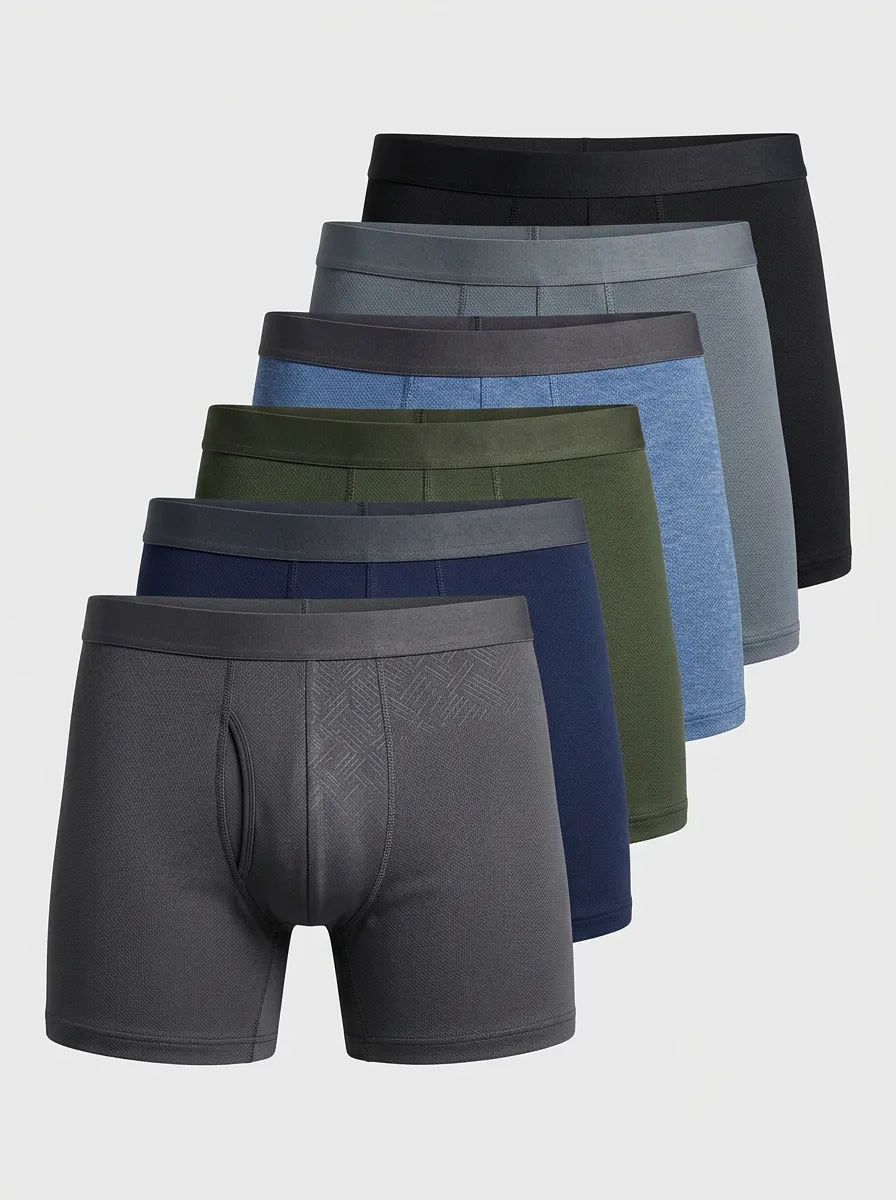 Men's Textured Pattern Breathable 6-Pack Boxer Briefs
