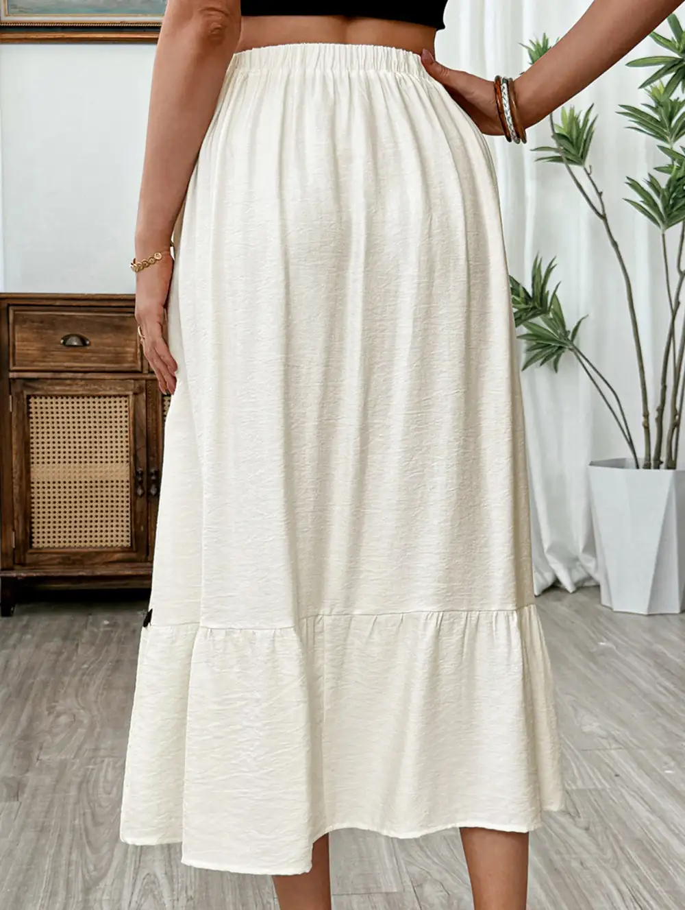 Paneled Elastic Waist Skirt