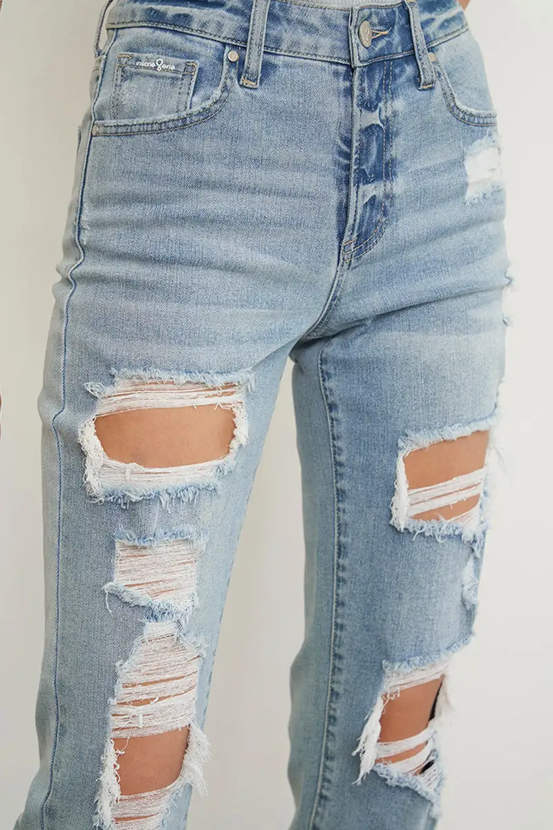 Asymmetric Ripped Mid Rise Boyfriend Jeans
