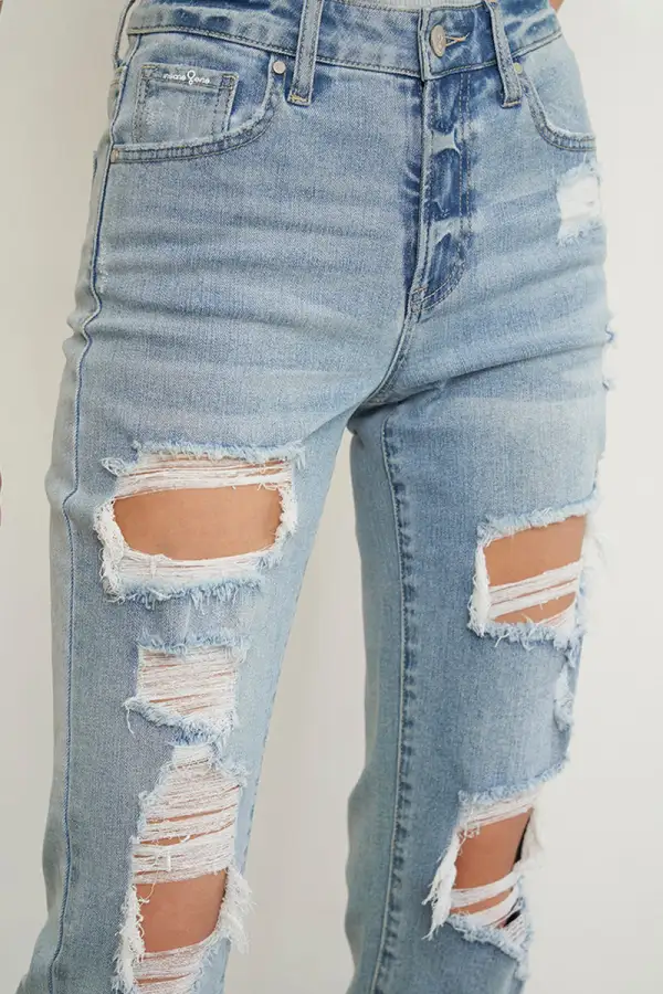 Asymmetric Ripped Mid Rise Boyfriend Jeans