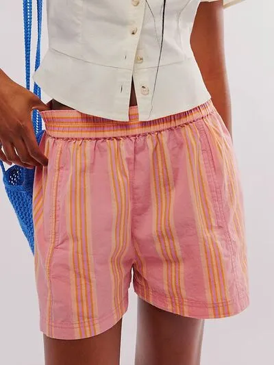 Relaxed Striped Elastic Waist Shorts