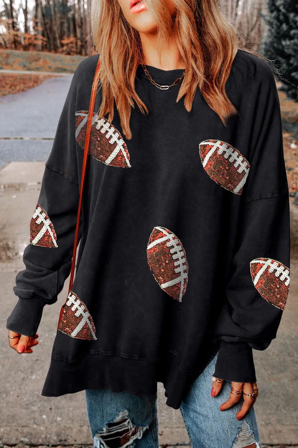 Rugby Print Side Split Relaxed Fit Sweatshirt