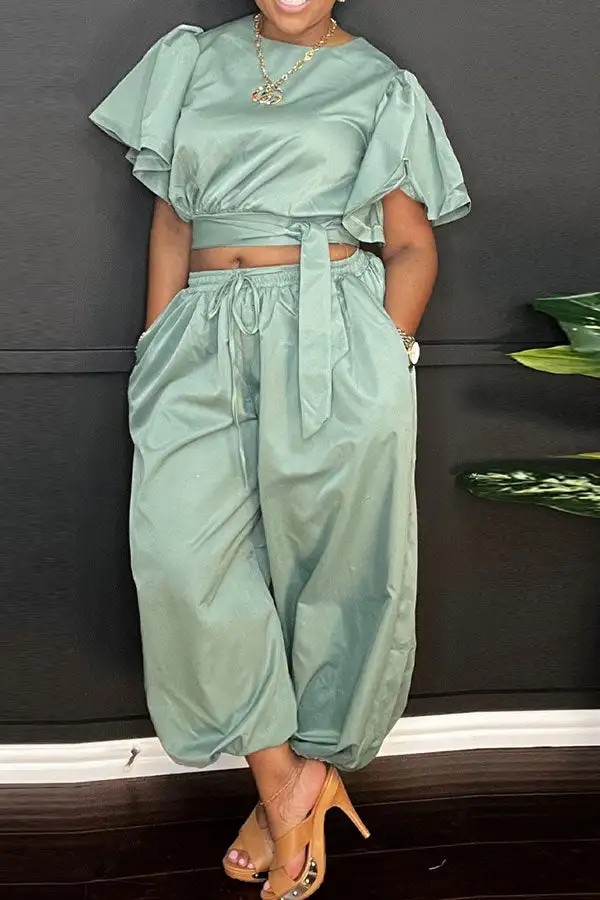 Lace Harem Drawstring Pant Set