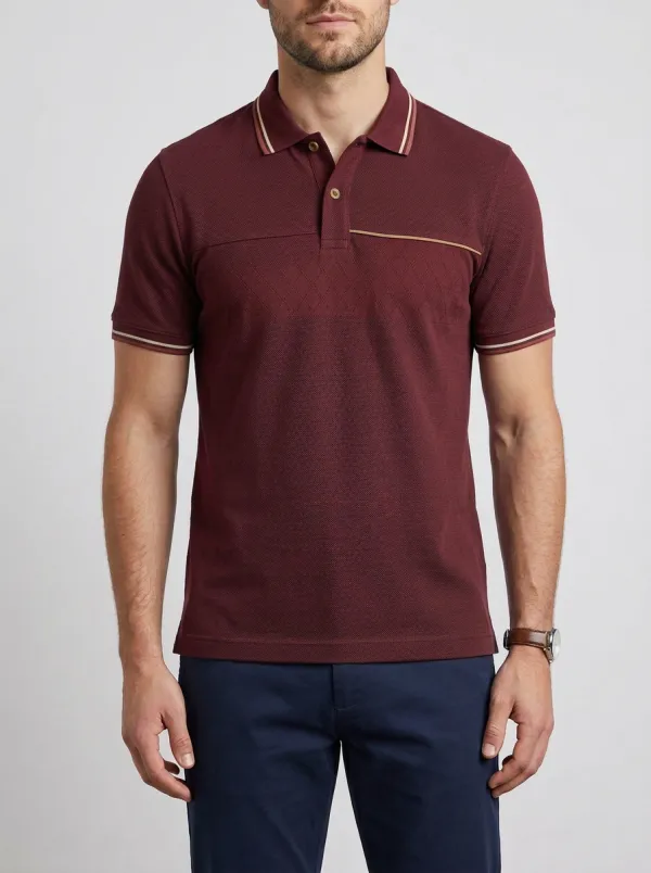 Men's Casual Blue Diamond Textured Polo Shirt