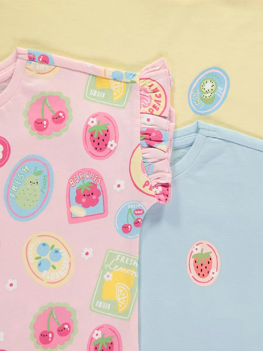 Fruit Stamp Frill Short Sleeve Tops 3 Pack