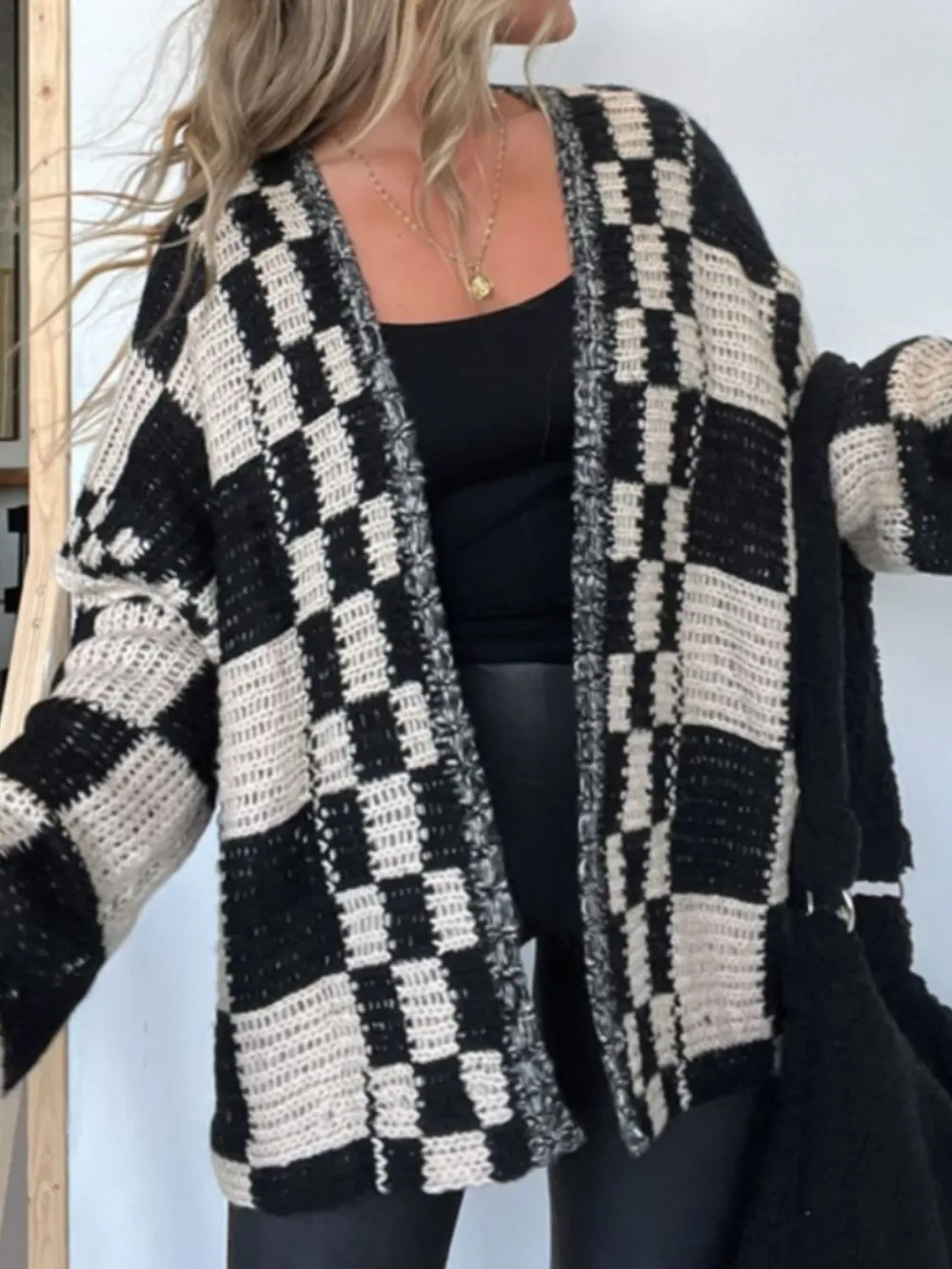 Plaid Open-Front Long-Sleeve Cardigan