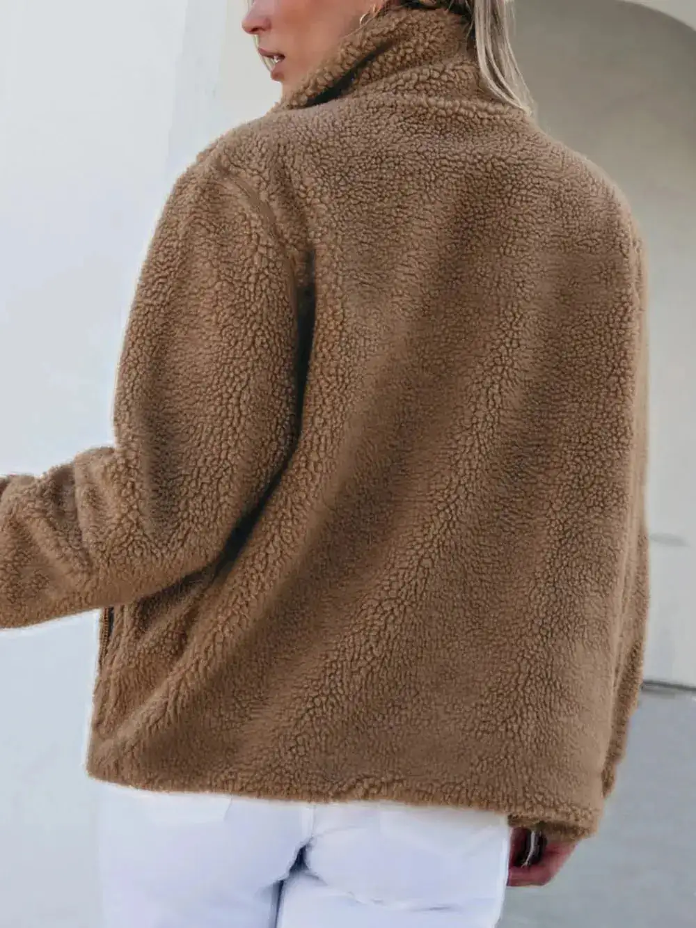 Plush Zip Front Pocketed Casual Jacket