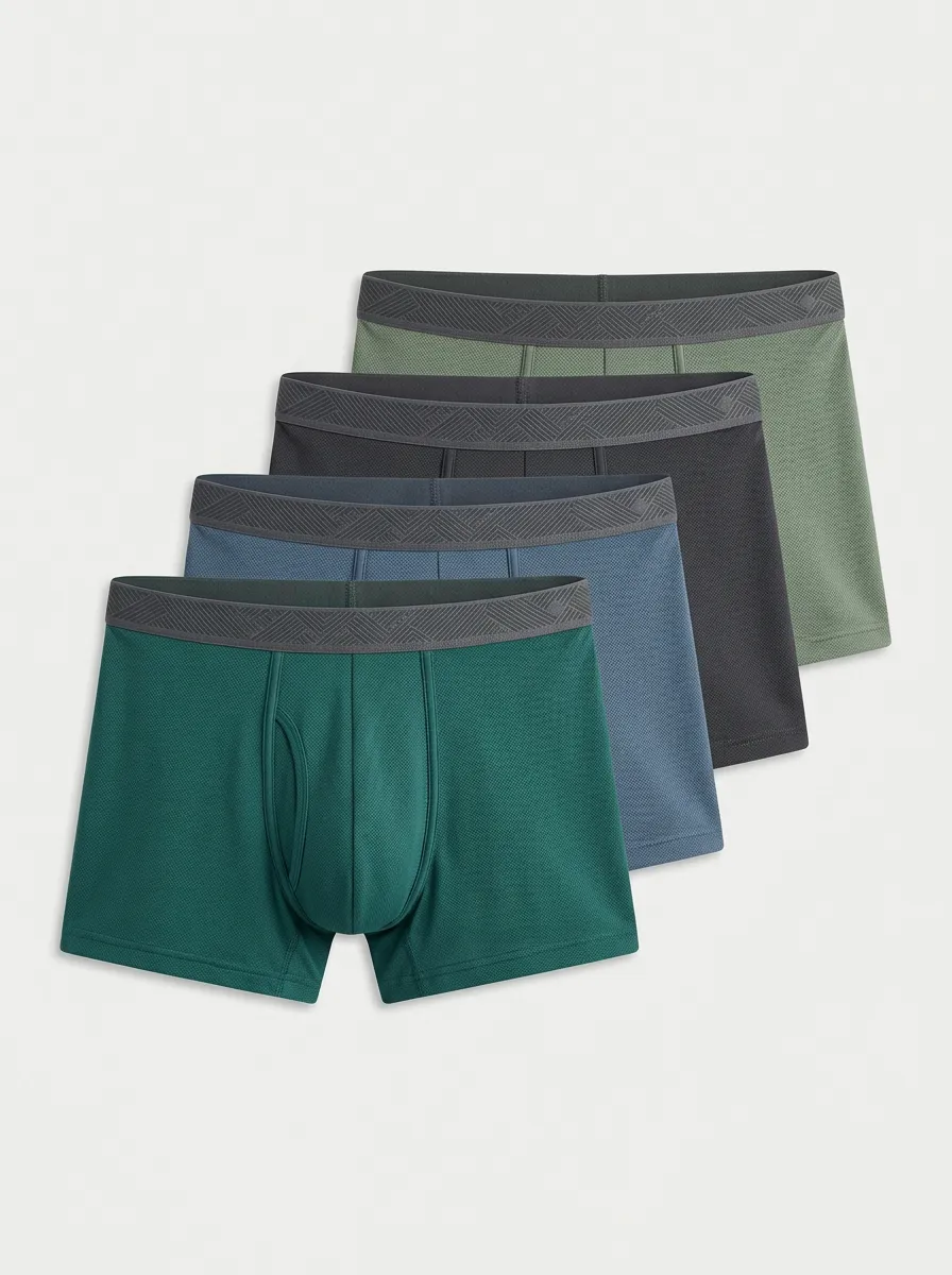 Men's Four-Pack Multi-color Textured Pattern Elastic Waistband Boxer Briefs