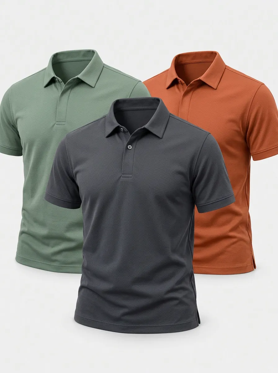 Active Comfort Short Sleeve Cotton Feel Breathable Men's Three Pack Classic Polo Shirts