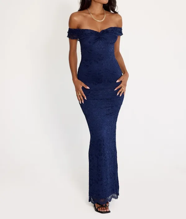 Statement Neckline Strapless Maxi Dress