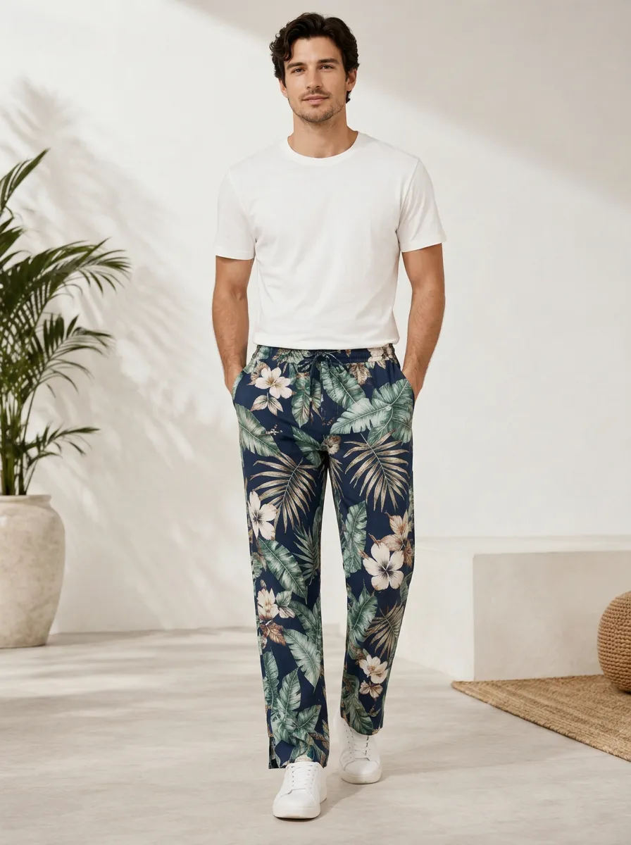 Easygoing Graphic Print Floral Print Check Print Men's Printed Casual Pants