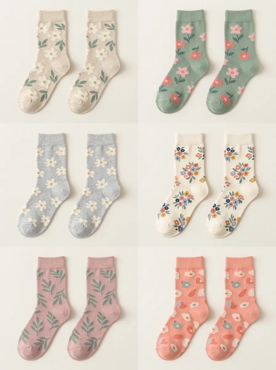 Women's Botanical Floral Crew Socks Four Pair Set