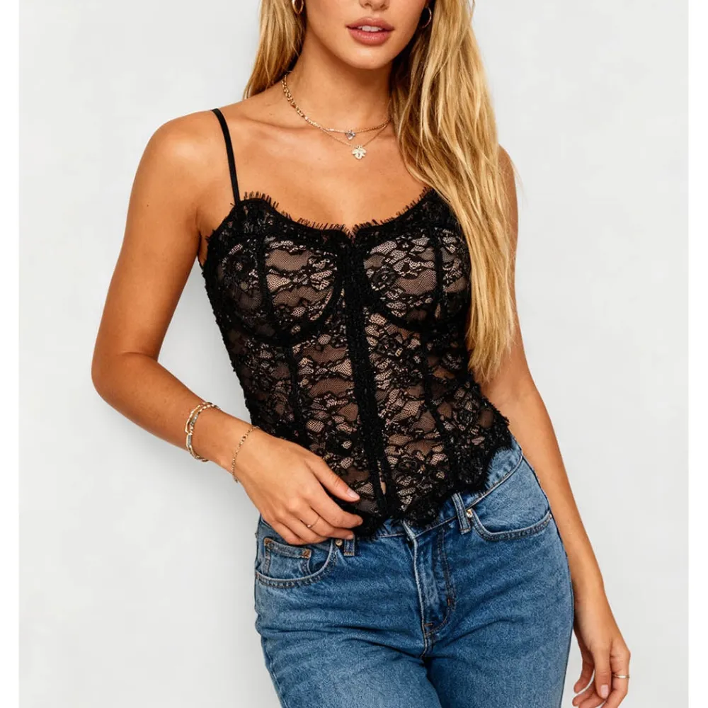 Lace Trim Corset Sweetheart Neckline Cami Top