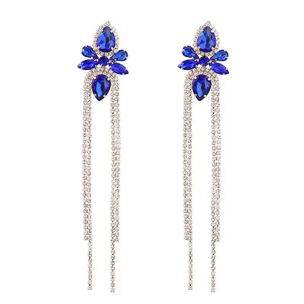 Rhinestone Floral Tassel Earrings