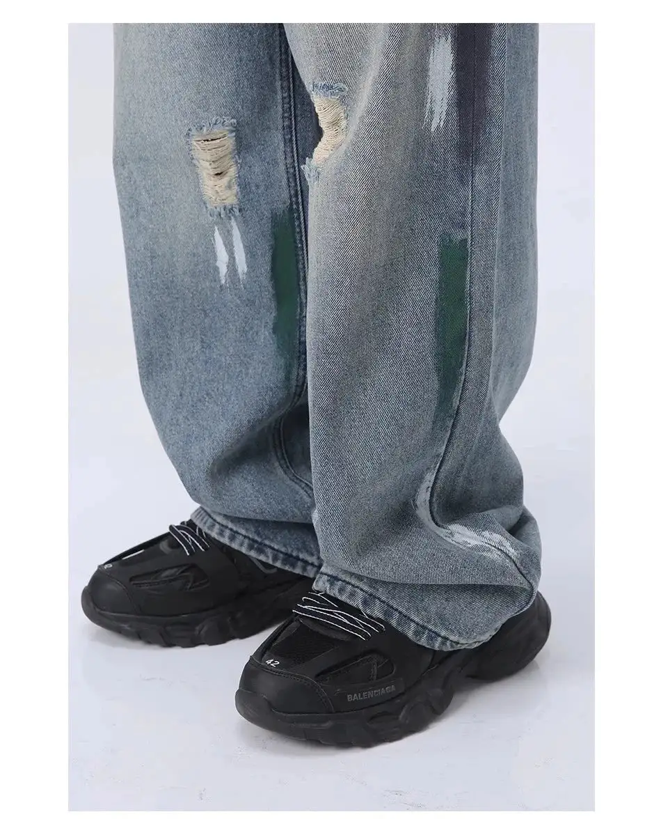 Artistic Distressed Wide-Leg Jeans