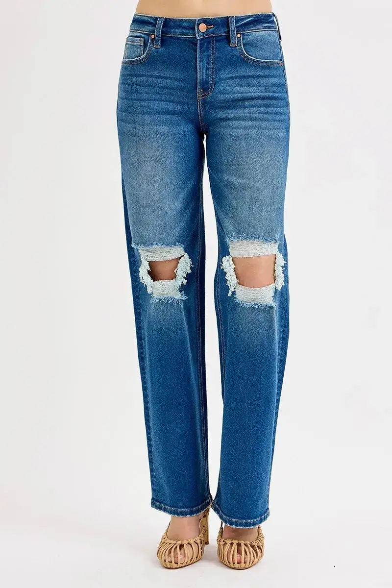 Mid Rise Distressed Denim Jeans