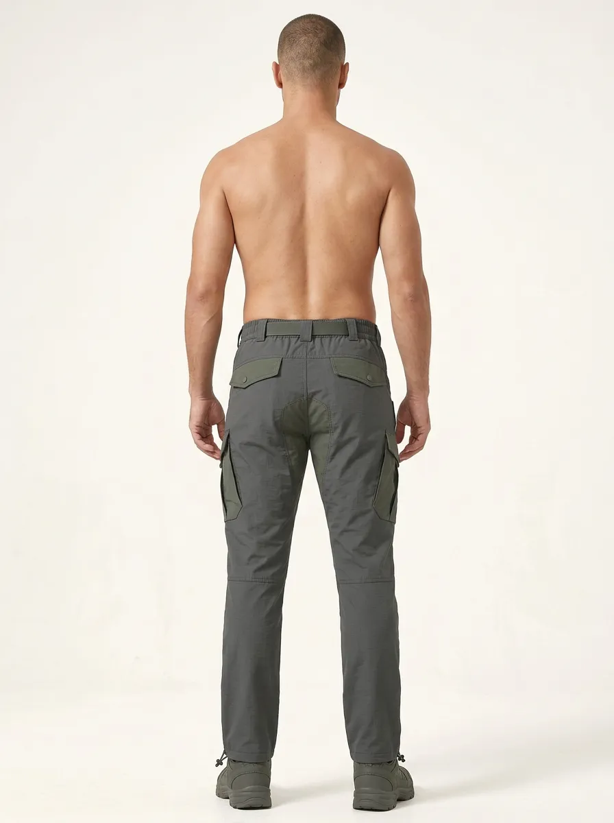 Men's Grey Multi-Pocket Utility Cargo Pants