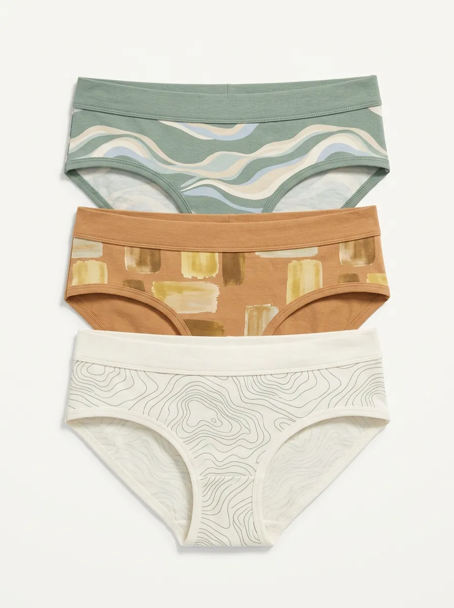 Women's Abstract Art Wave Topographic Printed Three-Pack Panties