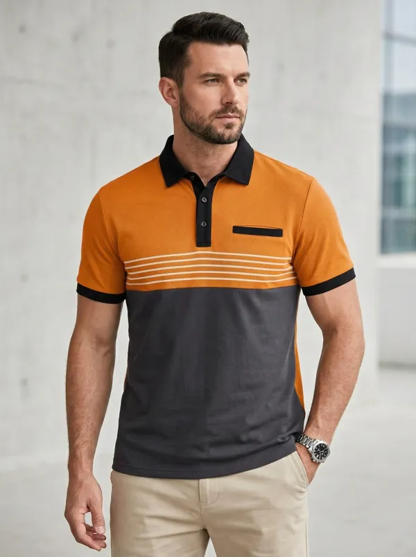 Men's Structured Colorblock Striped Polo Shirt